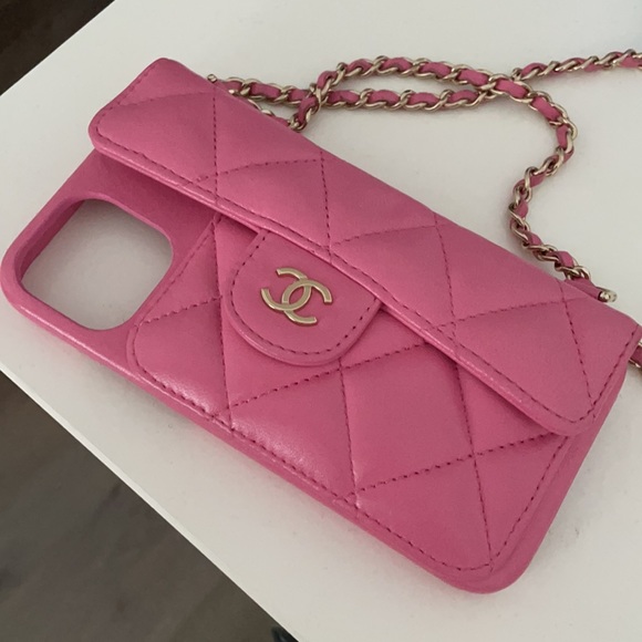 Chanel Classic Phone Case For iPhone 12 Pro or 13 with gold chain - Picture 3 of 5